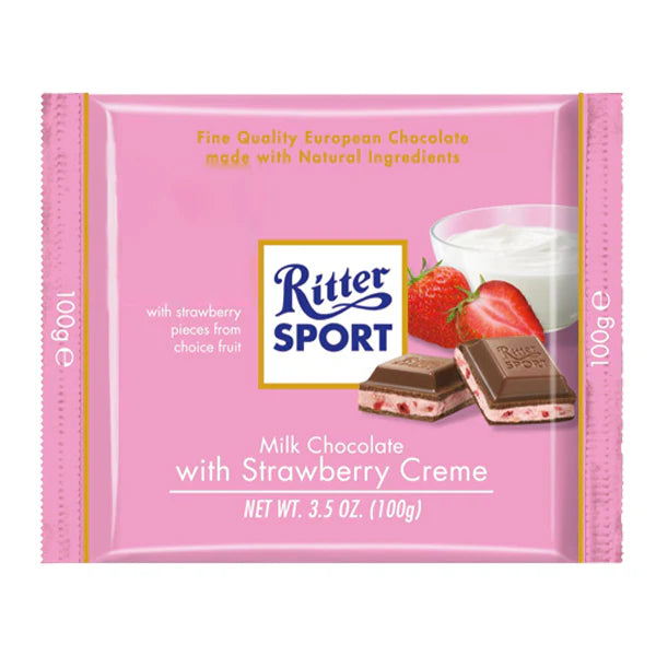 Ritter Sport - Milk Chocolate With Strawberry Creme - 12 x 100g
