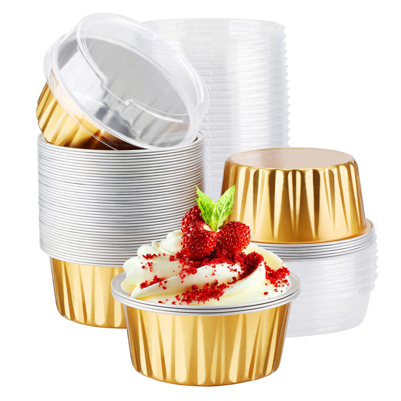 Round Foil Baking Cup Gold Base With Clear Lid