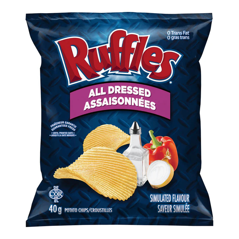 Ruffles All Dressed Vending Machine Potato Chips Snack Bags 48 x 40g, Bulk Snack Supplier — Bulk Mart