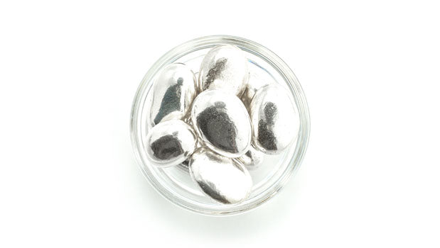 Silver Confetti Almonds, Whole Almonds In Silver Candy Coating 10 Lbs