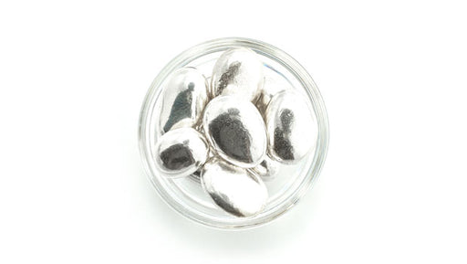 Silver Confetti Almonds, Whole Almonds In Silver Candy Coating 10 Lbs