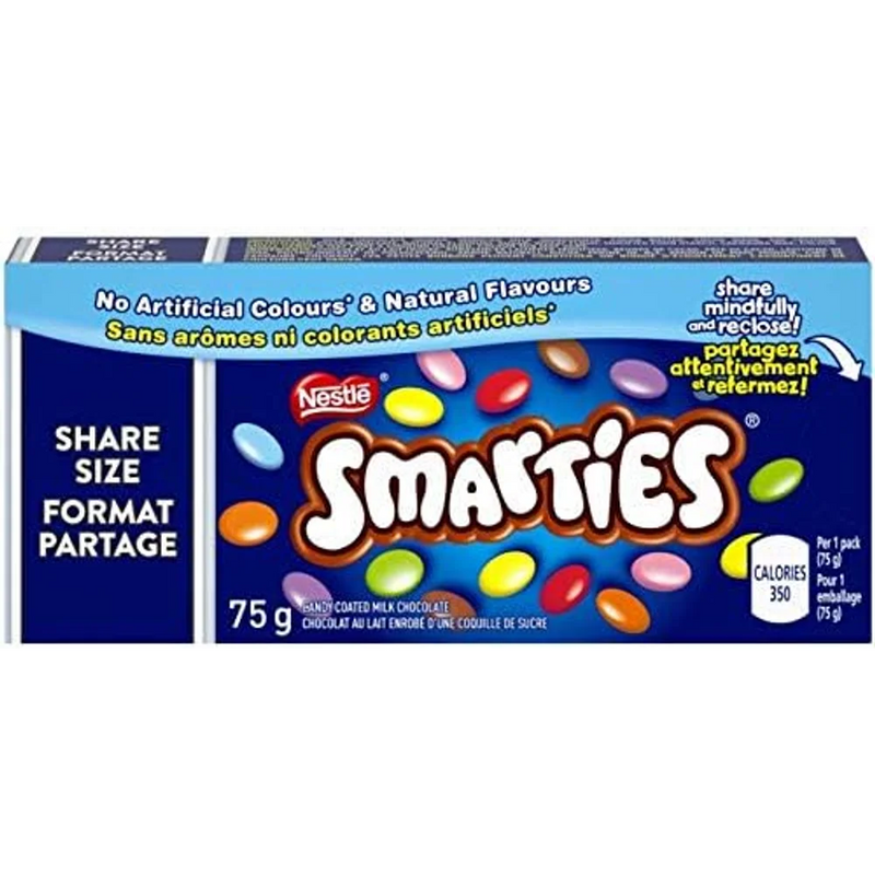 Smarties - Share Size Candy Coated Milk Chocolate - 24 x 75g