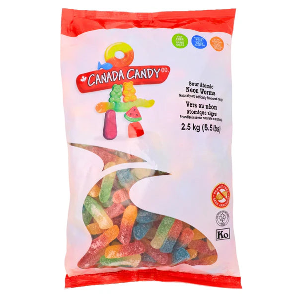 Sour Atomic neon Worms Halal Bulk Gummy - 2.5 Kg