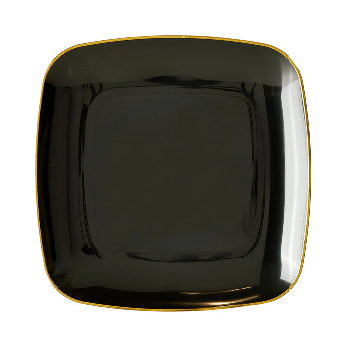 Black Square Plastic Plates With Gold Rim 8.5" - 10/Pack