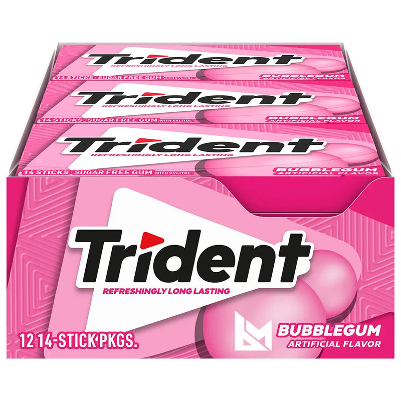 Trident - Bubblegum Sugar Free Gum 14 Sticks - 144 Packs