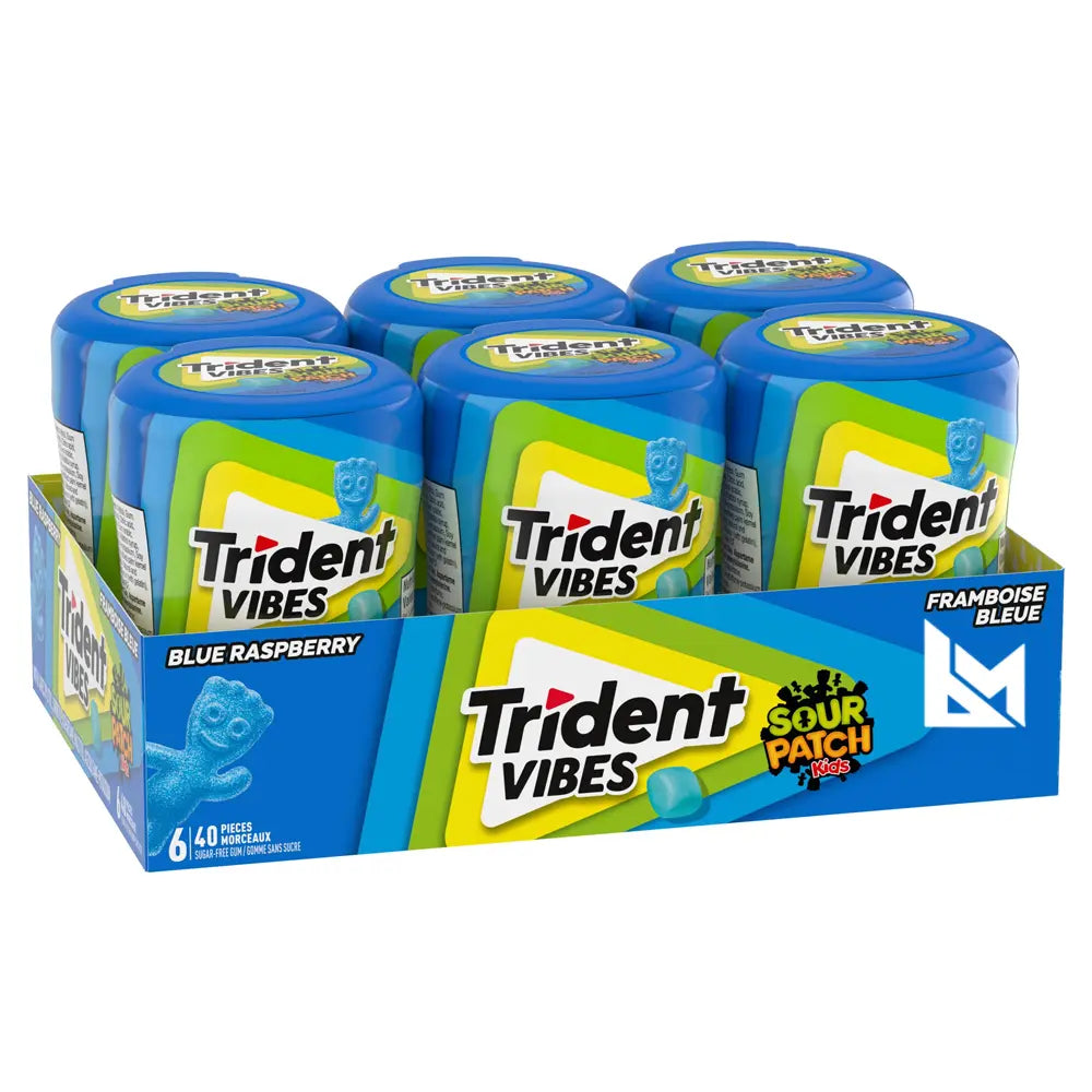 Trident Cool Raspberry Trident Vibes Sour Patch Kids Blue Raspberry Gum Bottle 40 Pcs 6 Packs ...