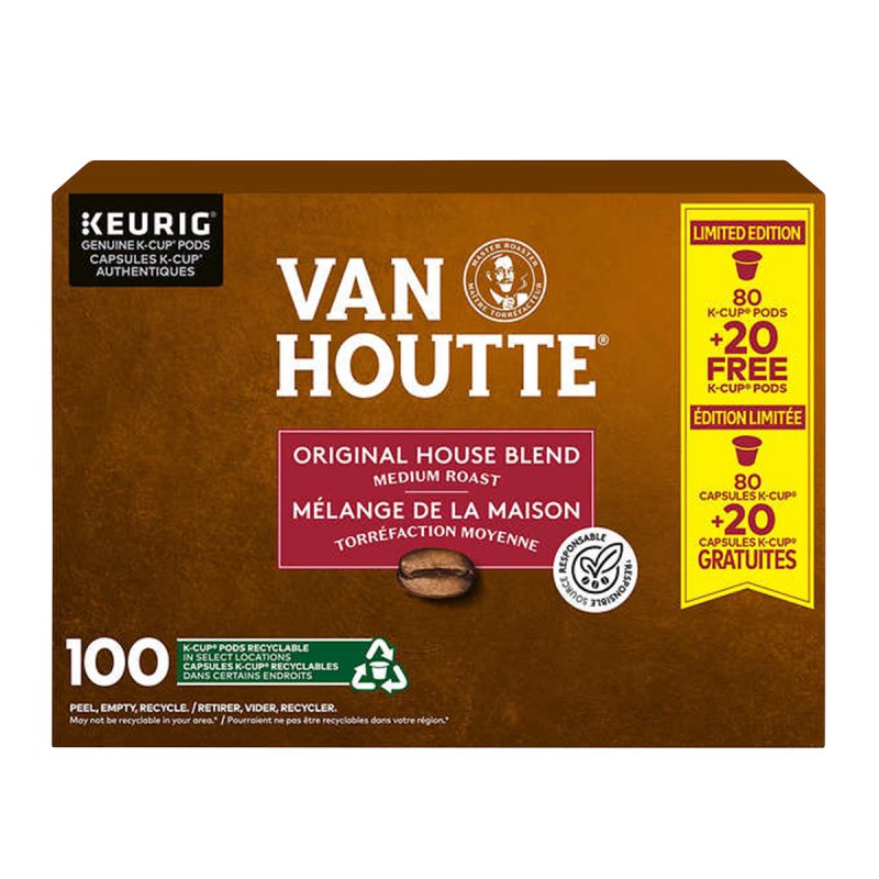 Van Houtte Original House Blend Coffee K-Cup Pods - Pack of 100