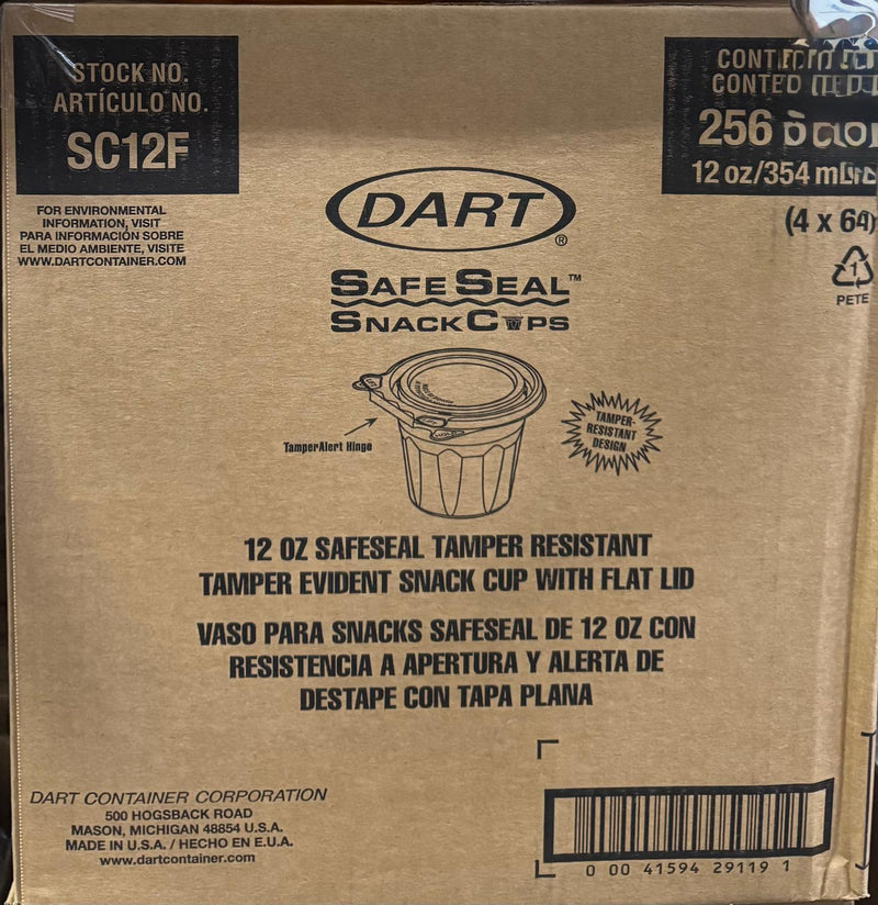Dart - 12 Oz Tamper Evident Snack Cups With Flat Lid - 250/Case