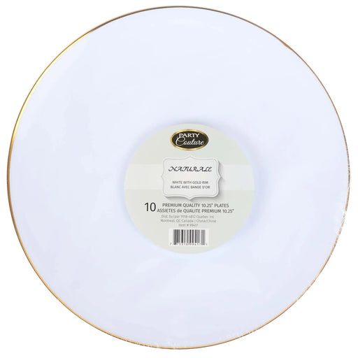 White Plastic Plates With Gold Rim 10 inch, Party Dinner Plates