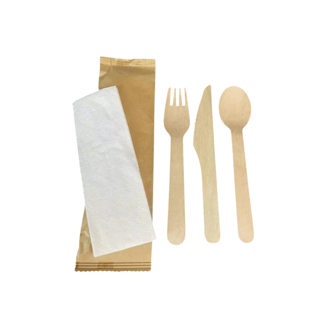 Wooden Utensil Kit Knife, Fork, Spoon, Napkin - 400/Case