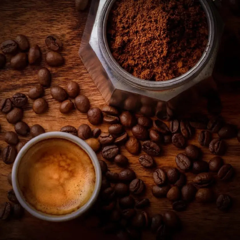 coffee beans and ground coffee