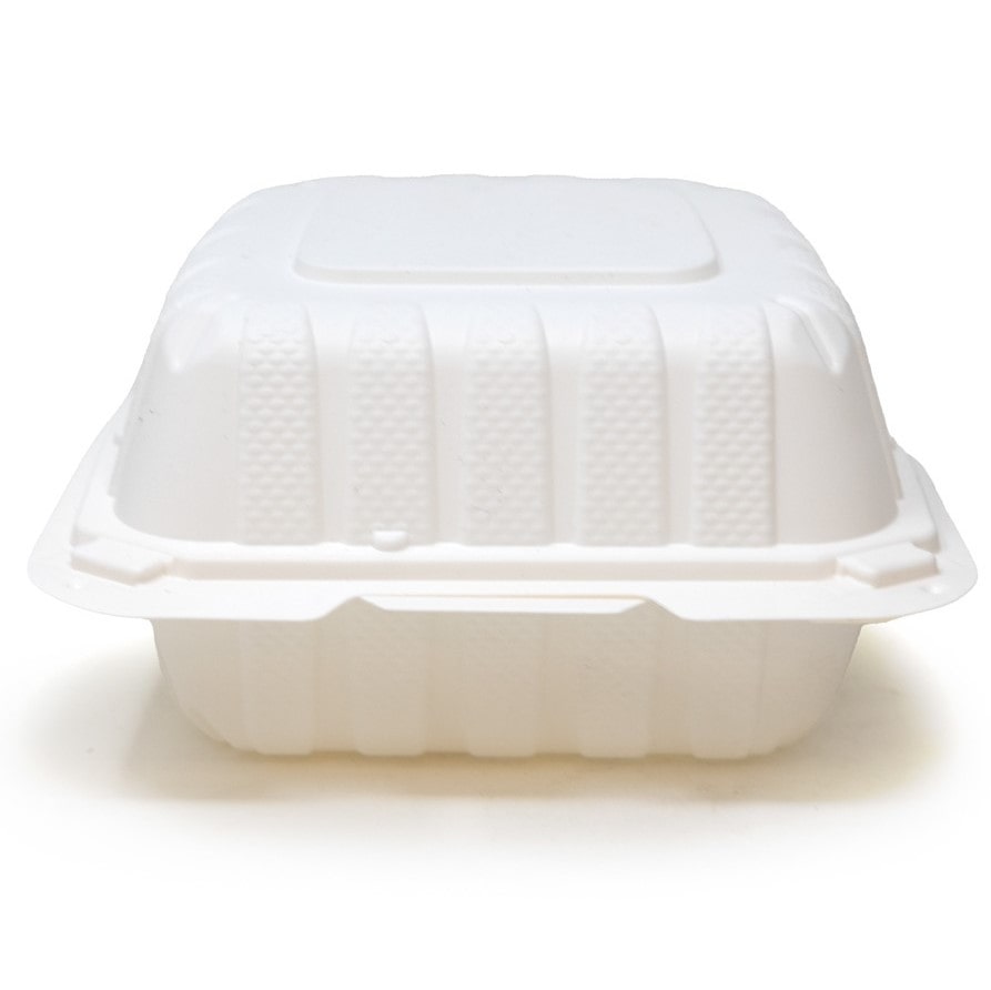 Ecopax 6 x 6 1-Compartment Microwaveable White Mineral-Filled Plastic  Hinged Take-Out Container - 250/Case