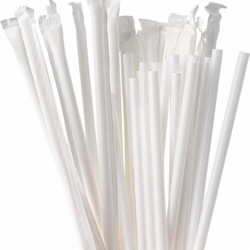 long Plastic Straws White Wrapped