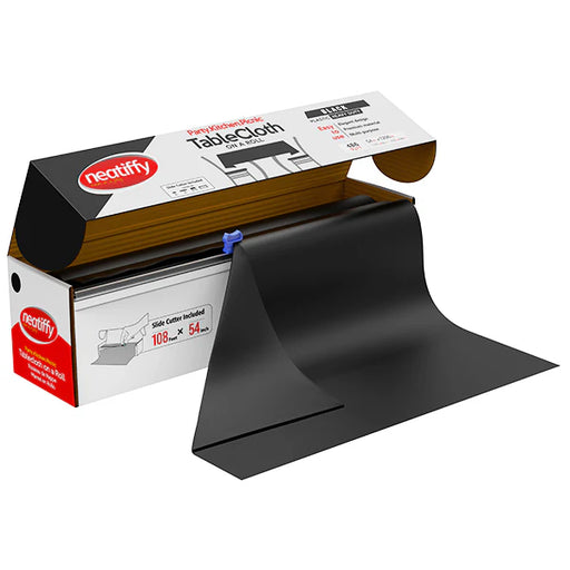 Disposable Plastic Tablecloth Roll Black 54" x 108 ft - Each