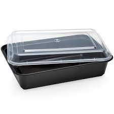 Cafe Express - 27 Oz Rectangular Takeout Container Black With Clear Lids - 6 Sets - Bulk Mart