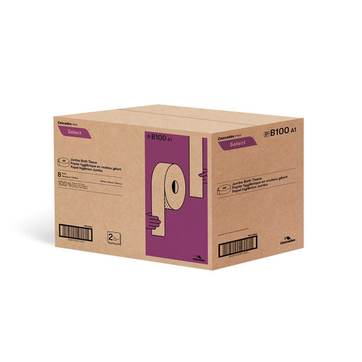 Cascades Pro - B100 Select Jumbo 2 Ply Toilet Paper Roll 750' - 8/Case - Bulk Mart
