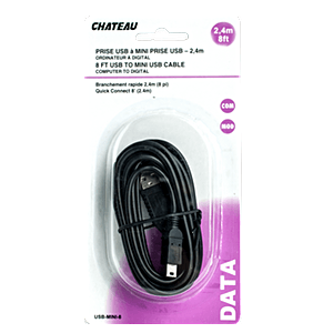 Chateau - 8 FT USB to USB Mini Cable - Each - Bulk Mart