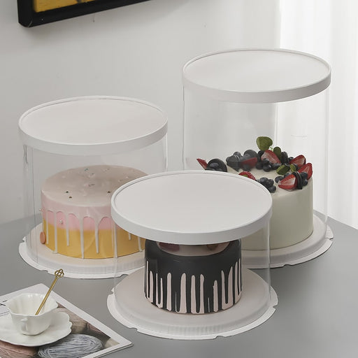DURA - 14" Round Clear Plastic Cake Box With White Base & Lid - 10/Pack - Bulk Mart