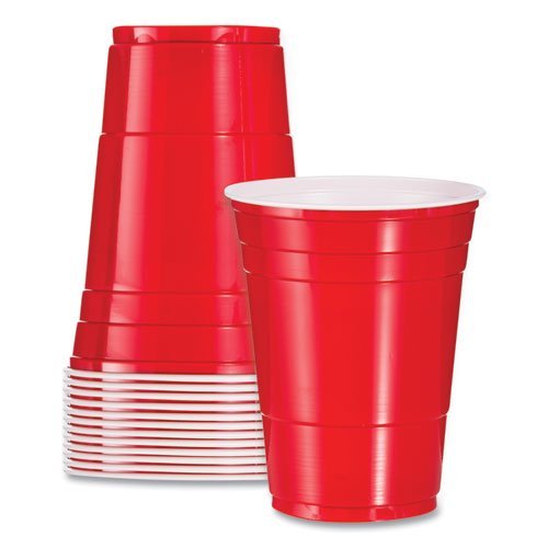 DURA - 16 Oz Plastic Party Cups Red / White - 10/Pack - Bulk Mart