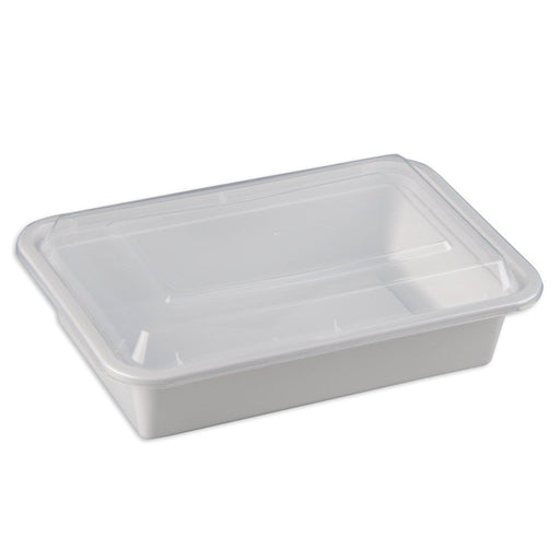 DURA - 28 Oz Microwavable White Rectangular Container + Clear Lid - 150 Sets - Bulk Mart