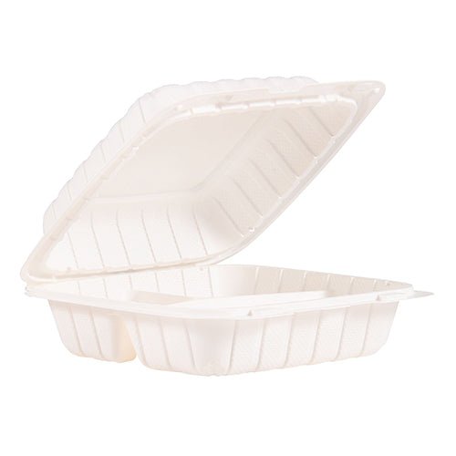 DURA - 8" x 8" x 3.75" MFPP Microwavable 3-Compartment Container White - 150/Case - Bulk Mart