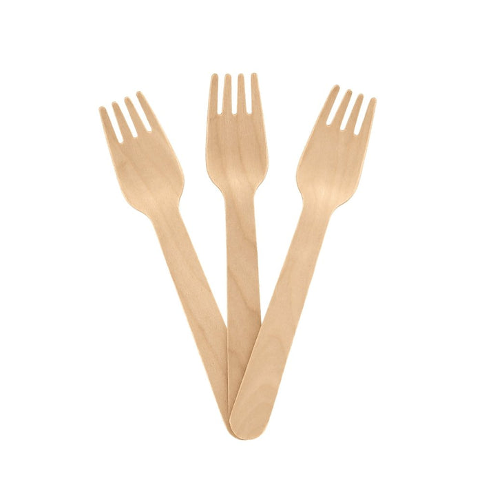 ECO PLUS - Compostable Birch Wood Fork Unwrapped Natural - 10 x 100/Case - Bulk Mart