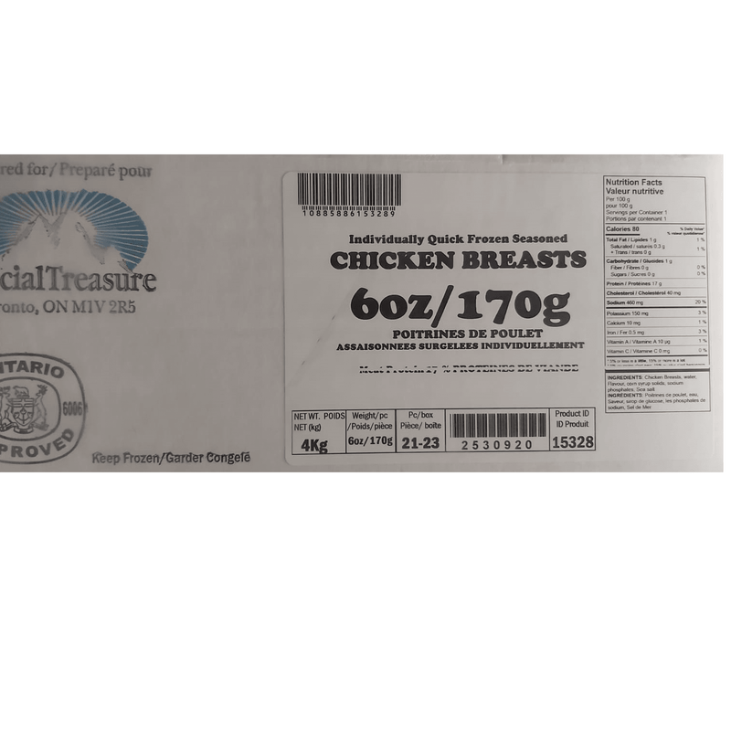 Glacial Treasure - Chicken Breast 6 Oz - 4 Kg - Bulk Mart