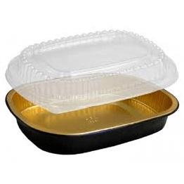 HFA Gourmet To Go - 22 Oz Small Entree Gold/Black Base With Dome Lids - 100/Case - Bulk Mart
