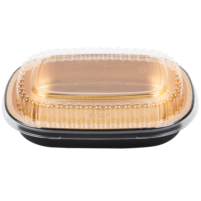HFA Gourmet To Go - 72 Oz Large Entree Container Gold/Black With Dome Lids -50/Case - Bulk Mart