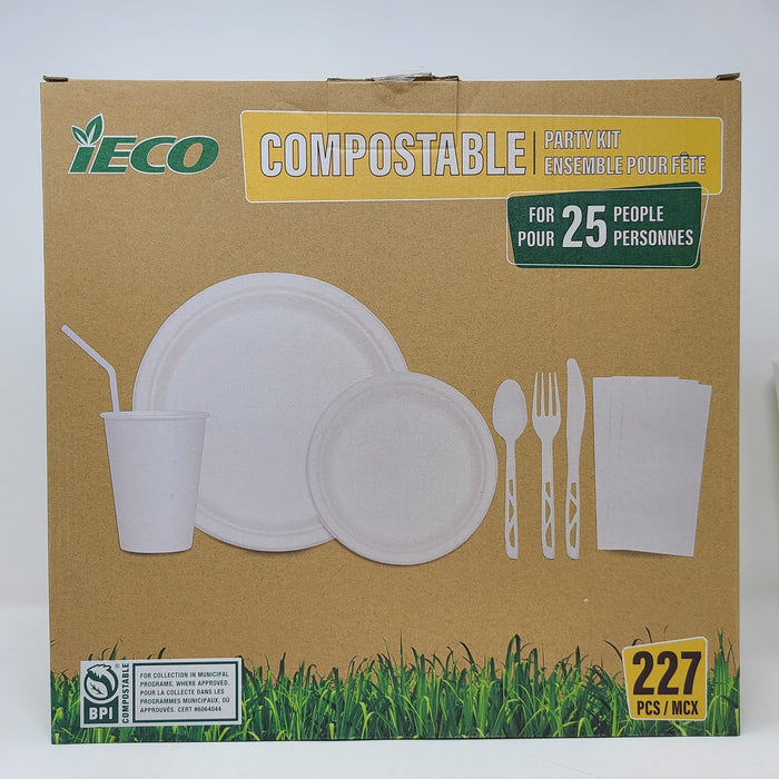 IECO - Compostable Party Kit for 25 People - 227 Pcs/Case - Bulk Mart