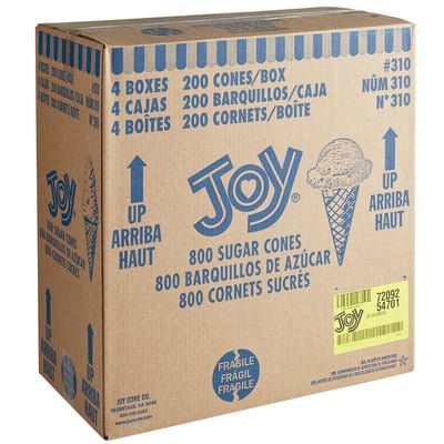 JOY - #310 Sugar Ice Cream Cones Without Jacket - 4 x 200/Case - Bulk Mart