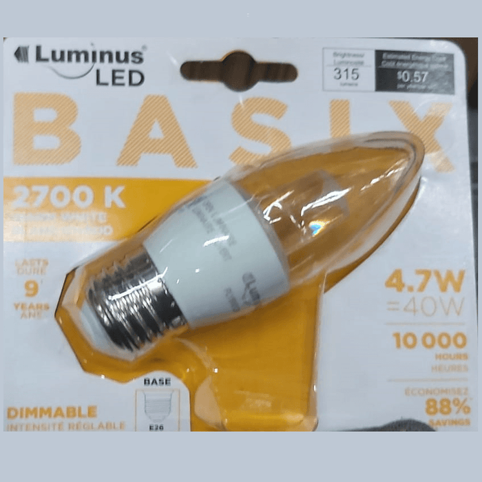 Luminus - B11- 4.7W Warm White Dimmable LED Bulb E26 Base - Each - Bulk Mart