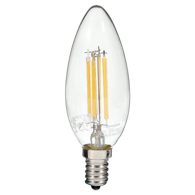 Luminus - B11 - 4W Warm White Dimmable Filament LED Bulb E12 Base - Each - Bulk Mart