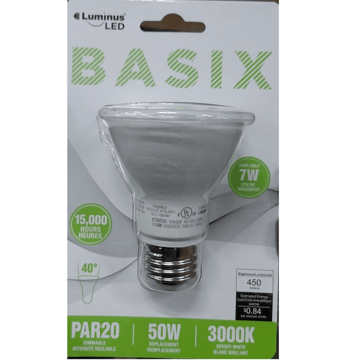 Luminus - PAR20 - 7W Bright White Dimmable LED Light Bulb - Each - Bulk Mart