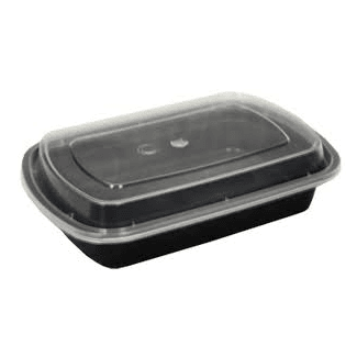 Maple Leaf - L924 - 24 Oz Microwavable Black Rectangular Container + Clear Lid - 150 Sets - Bulk Mart