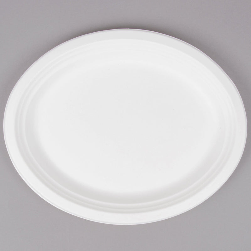 MC - 10" x 8" Sugarcane Biodegradable Compostable Oval Plate - 500/Case - Bulk Mart