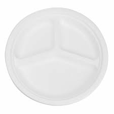 MC - 9" Round Bagasse Biodegradable Plates 3 Compartment- 500/Case - Bulk Mart