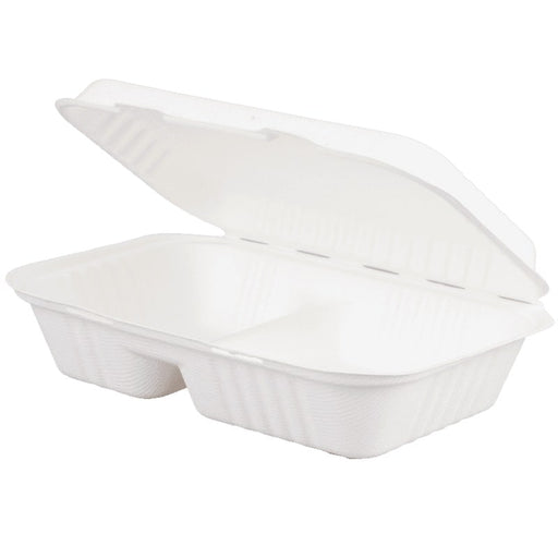 100Pack Wheat Straw Biodegradable Clamshell Food Containers 3 Compartments  8x8