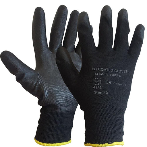 MC - Black Work Gloves PU Coated Large - 12 / Pack - Bulk Mart