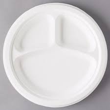 New Wave - 10" Round Sugarcane & Bamboo Bagasse Plate 3 Compartment - 125/Sleeve - Bulk Mart