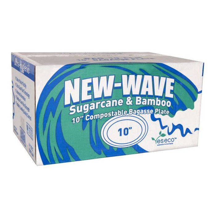 New Wave - 10" Round Sugarcane & Bamboo Bagasse Plate - 500/Case - Bulk Mart