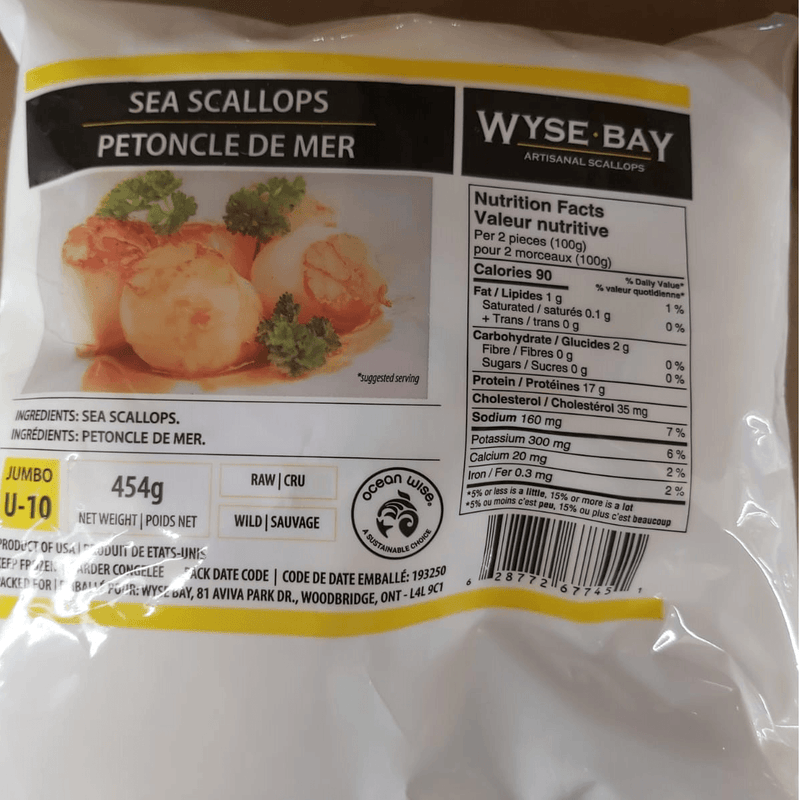 Ocean Prime - Wild Jumbo Sea Scallops U-10 - 454 g - Bulk Mart