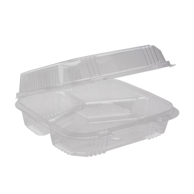 Pactiv - YCI81123 - 8" Medium Clear Hinged Container 3 Compartment - 200/Case - Bulk Mart