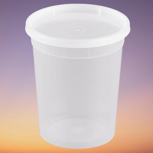 PCM - S-32 - 32 Oz Clear Microwavable Deli Container With Lid - 24 Sets - Bulk Mart