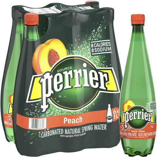 Perrier - Peach Sparkling Natural Mineral Water PET - 6 x 1 L - Bulk Mart