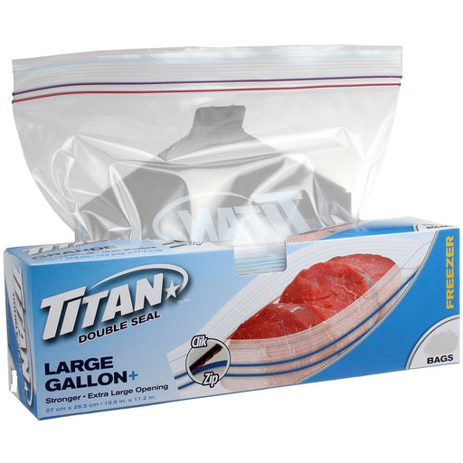 Titan Double Seal - 10.6" x 11.2" Clik & Zip Gallon Freezer Bags - 50 / Pack - Bulk Mart