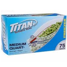 Titan Double Seal - 7" x 7.8" Clic & Zip Medium Quart Freezer Bag - 75 / Pack - Bulk Mart