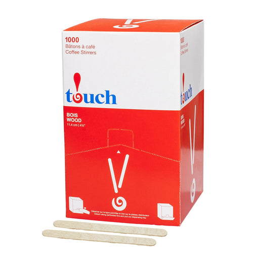 Touch - 4.5" Round Tip Wooden Coffee Stir Sticks - 1000 / Pack - Bulk Mart
