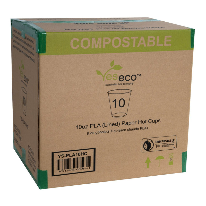 Yeseco - 10 Oz Compostable Hot Paper Cups Printed PLA Lined - 20 x 50/Case - Bulk Mart