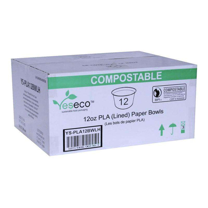 Yeseco - 12 Oz Compostable Paper Bowl Printed PLA Lined - 20 x 25/Case - Bulk Mart